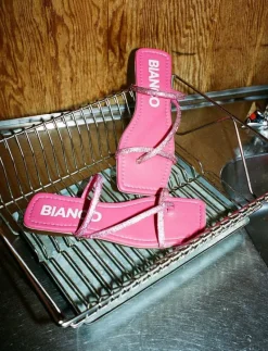 BIASISSEL Strappy Slide Rhinestone Smooth Leather - Sandaler