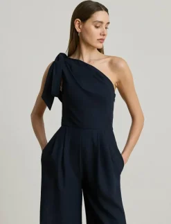 Bow-Trim Crepe One-Shoulder Jumpsuit - Jumpsuits