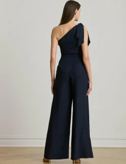 Bow-Trim Crepe One-Shoulder Jumpsuit - Jumpsuits
