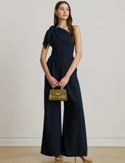 Bow-Trim Crepe One-Shoulder Jumpsuit - Jumpsuits