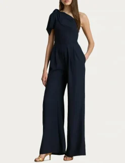 Bow-Trim Crepe One-Shoulder Jumpsuit - Jumpsuits