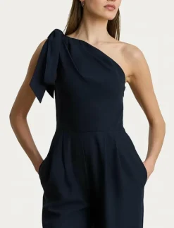 Bow-Trim Crepe One-Shoulder Jumpsuit - Jumpsuits