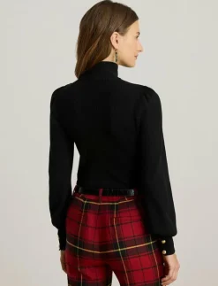 Button-Trim Mockneck Sweater - Polotröjor