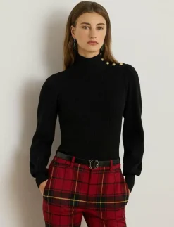 Button-Trim Mockneck Sweater - Polotröjor