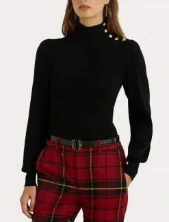 Button-Trim Mockneck Sweater - Polotröjor