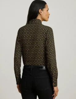 Chain-Print Crepe Tie-Neck Blouse - Långärmade