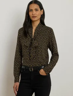 Chain-Print Crepe Tie-Neck Blouse - Långärmade