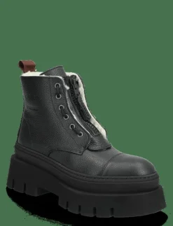 CPH693 grainy leather teddy black - Platta ankelboots