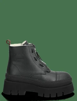 CPH693 grainy leather teddy black - Platta ankelboots