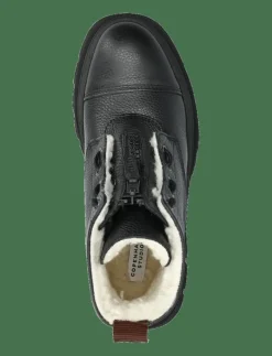 CPH693 grainy leather teddy black - Platta ankelboots