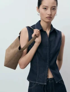 Denim top with contrast stitching - Linnen