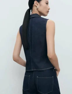 Denim top with contrast stitching - Linnen