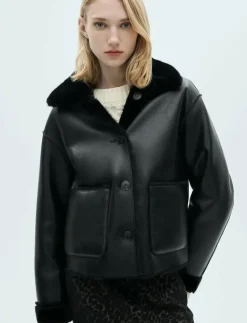 Double-sided leather-effect jacket with pockets - Skinnjackor