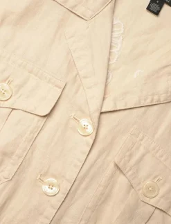 Embroidered Linen Short-Sleeve Jumpsuit - Jumpsuits