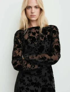 Floral jacquard dress with bell sleeves - Maxiklänningar