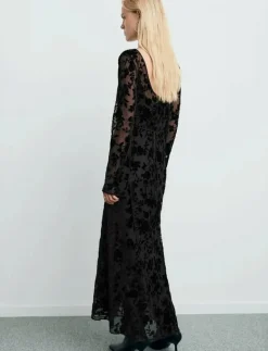 Floral jacquard dress with bell sleeves - Maxiklänningar