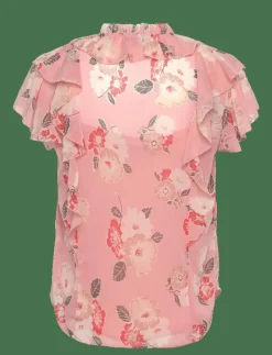 Floral Ruffle-Trim Georgette Blouse - Kortärmade blusar