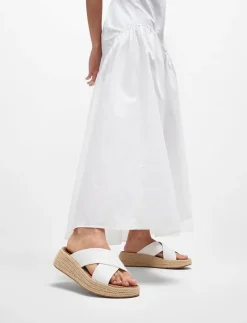 F-MODE ESPADRILLE LEATHER FLATFORM CROSS SLIDES - Kilklackar