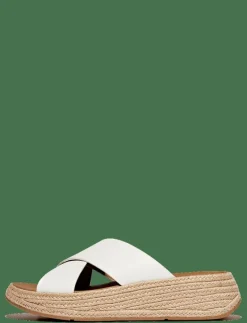 F-MODE ESPADRILLE LEATHER FLATFORM CROSS SLIDES - Kilklackar
