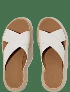 F-MODE ESPADRILLE LEATHER FLATFORM CROSS SLIDES - Kilklackar
