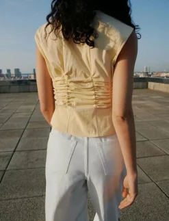 Gathered cotton blouse - Ärmlösa blusar