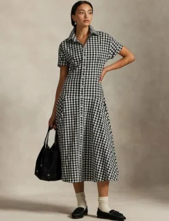 Gingham Paneled Shirtdress - Midiklänningar