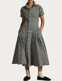 Gingham Paneled Shirtdress - Midiklänningar