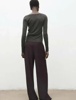 Lace-trimmed scoop-neck top - Långärmade toppar