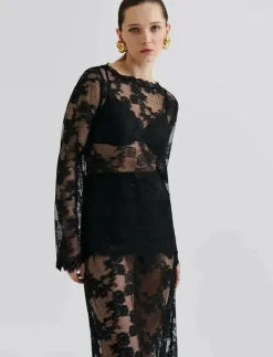 Leni Sheer Lace top - Långärmade blusar