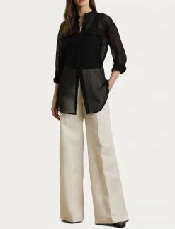 Linen-Blend Twill Wide-Leg Pant - Vida byxor