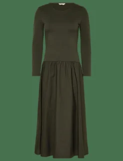 MIDI JERSEY WOVEN COMBO LS DRESS - Midiklänningar