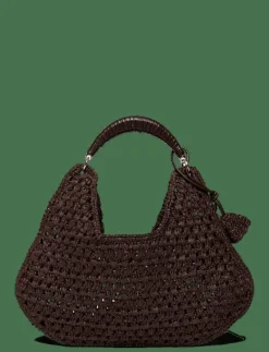 Natural fibre shoulder bag with flower charm - Axelremsväskor