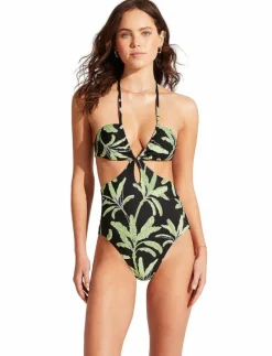 Palm Paradise Drawstring One Piece - Baddräkter