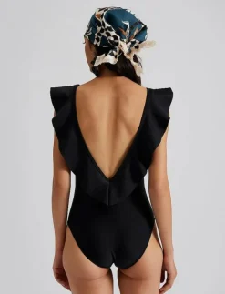 Paola ruffled v-neck swimsuit - Baddräkter