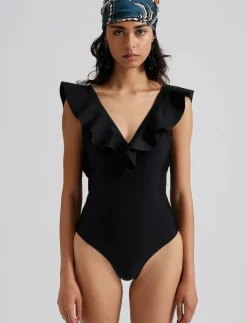 Paola ruffled v-neck swimsuit - Baddräkter
