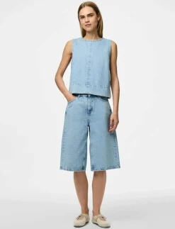 PCNOEL MW DENIM JORTS D2D PP - Jeansshorts