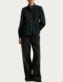 Pintucked Plaid Cotton Shirt - Långärmade