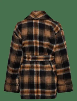 Plaid Wool-Blend Shawl-Collar Wrap Coat - Ullkappor