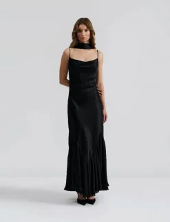 Poppy pleat detailed slip maxi dress - Midiklänningar