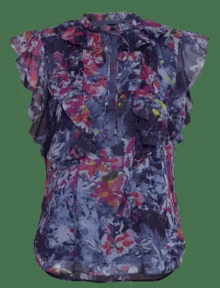 Print Ruffle-Trim Georgette Blouse - Ärmlösa blusar