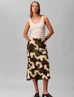 Printed Satin Midi Slip Skirt - Midi kjolar