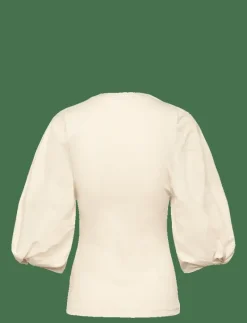 Rib-Knit Balloon-Sleeve Henley Top - T-shirts