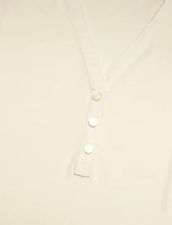 Rib-Knit Balloon-Sleeve Henley Top - T-shirts