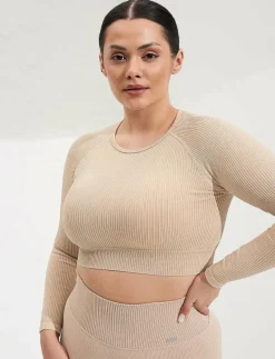 Sand Washed Ribbed Seamless Crop Long Sleeve - T-shirts & Toppar