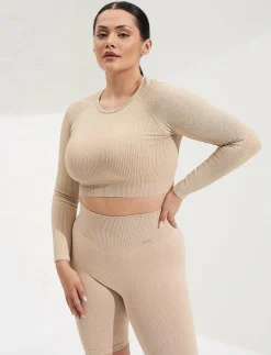 Sand Washed Ribbed Seamless Crop Long Sleeve - T-shirts & Toppar