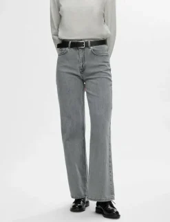 SLFALICE HW WID LONG ELOISE GRE JEA NOOS - Vida byxor