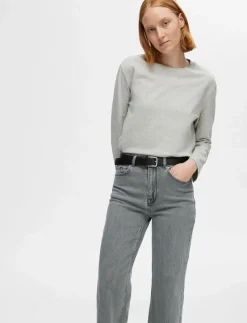 SLFALICE HW WID LONG ELOISE GRE JEA NOOS - Vida byxor