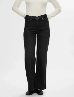 SLFALICE HW WIDE LONG BLACK JEANS NOOS - Vida byxor