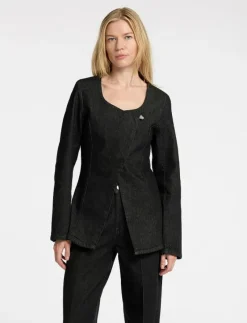 SLFCORA U-NECK FITTED DENIM BLAZER - Enkelknäppta kavajer