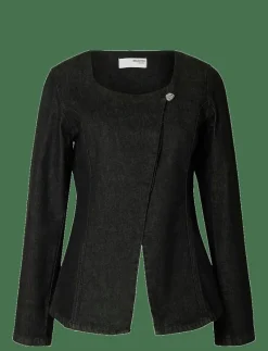 SLFCORA U-NECK FITTED DENIM BLAZER - Enkelknäppta kavajer